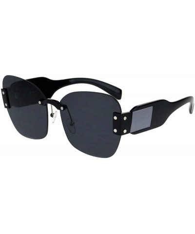 Rimless Womens Rimless Butterfly Retro Futurism Diva Sunglasses - Black Grey Black - C018K3YM945 $12.67