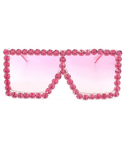 Square Oversized Sunglasses Personality Rhinestone Decoration - Pink - CV18UEYY9AU $27.17