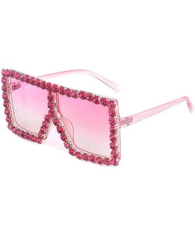 Square Oversized Sunglasses Personality Rhinestone Decoration - Pink - CV18UEYY9AU $11.00