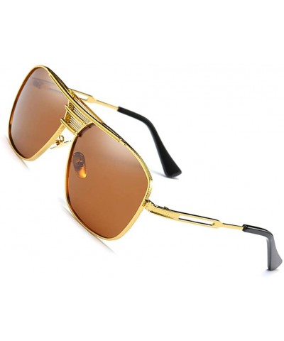 Rectangular Hand Made Rectangular Frull Frame Sunglasses for Men UV400 Protection - C5 Gold Tea - CM18WNNC4IH $11.79
