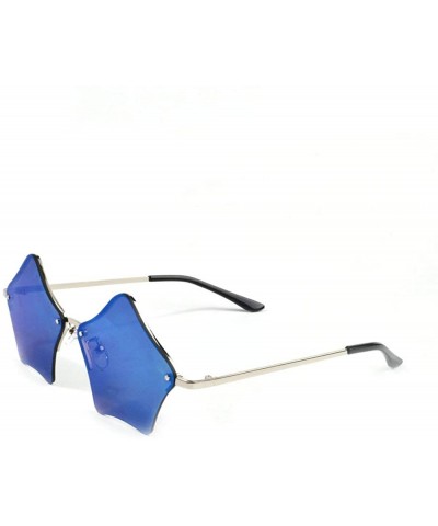 Oval Super Cute Star Shape Rimless Sunglasses Metal Frame Transparent Candy Color Eyewear - Reflective Blue - CG18GUG5M5W $12.97
