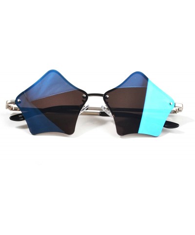 Oval Super Cute Star Shape Rimless Sunglasses Metal Frame Transparent Candy Color Eyewear - Reflective Blue - CG18GUG5M5W $12.97