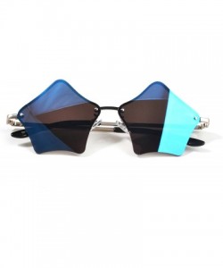 Oval Super Cute Star Shape Rimless Sunglasses Metal Frame Transparent Candy Color Eyewear - Reflective Blue - CG18GUG5M5W $12.97