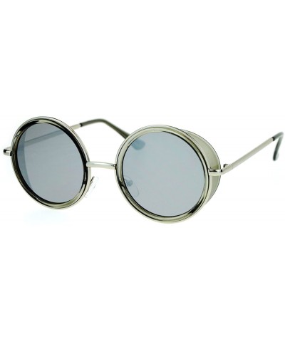 Round Side Visor Hippie Round Circle Lens Sunglasses - Clear Black - CZ12MYZJL4I $9.00