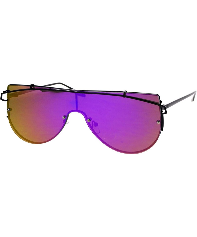 Oversized Super Wide Oversized Sunglasses Wire Metal Flat Top Frame Mirror Lens - Black (Purple Mirror) - CI1872KWSU9 $16.00