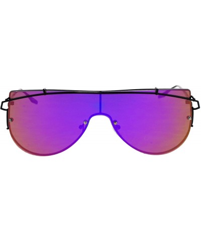Oversized Super Wide Oversized Sunglasses Wire Metal Flat Top Frame Mirror Lens - Black (Purple Mirror) - CI1872KWSU9 $16.00