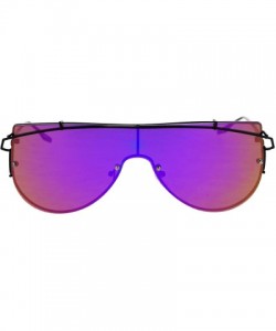 Oversized Super Wide Oversized Sunglasses Wire Metal Flat Top Frame Mirror Lens - Black (Purple Mirror) - CI1872KWSU9 $16.00