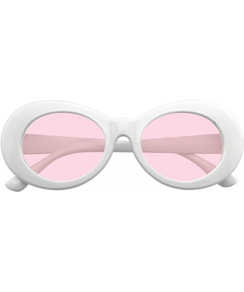 Oversized Oversize Round Goggle Retro Tapered Arms Clout Oval Color Tone White Sunglasses - Pink - CC195TTOX49 $12.36