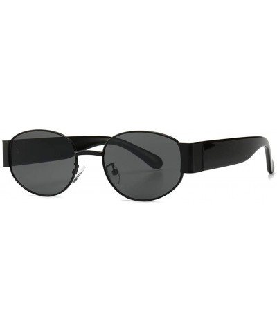 Oval Womans Oval Sunglasses Men Steampunk Ladies Retro Eyewear Metal Frame Summer - Full Black - C518SXWRLU8 $23.02