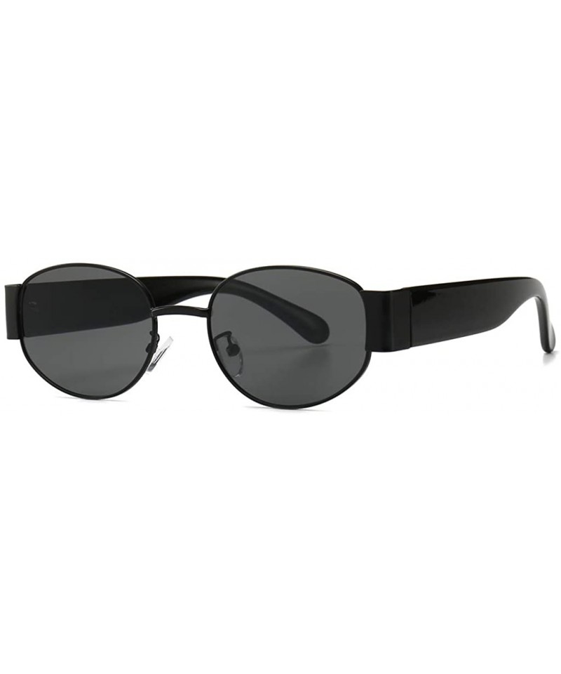 Oval Womans Oval Sunglasses Men Steampunk Ladies Retro Eyewear Metal Frame Summer - Full Black - C518SXWRLU8 $8.53