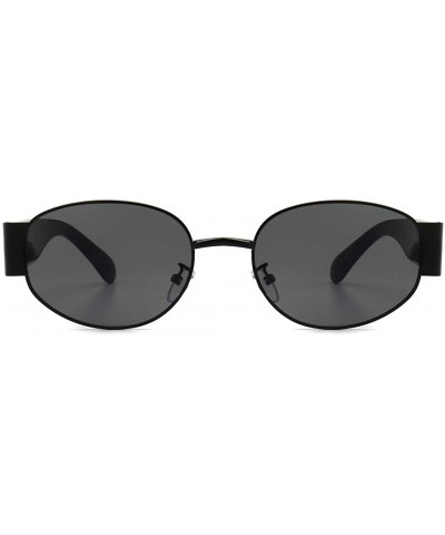 Oval Womans Oval Sunglasses Men Steampunk Ladies Retro Eyewear Metal Frame Summer - Full Black - C518SXWRLU8 $8.53