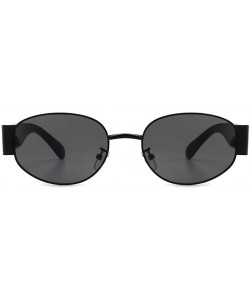 Oval Womans Oval Sunglasses Men Steampunk Ladies Retro Eyewear Metal Frame Summer - Full Black - C518SXWRLU8 $8.53