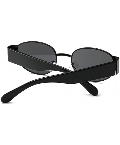 Oval Womans Oval Sunglasses Men Steampunk Ladies Retro Eyewear Metal Frame Summer - Full Black - C518SXWRLU8 $21.46