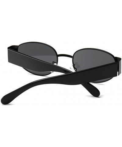 Oval Womans Oval Sunglasses Men Steampunk Ladies Retro Eyewear Metal Frame Summer - Full Black - C518SXWRLU8 $8.53