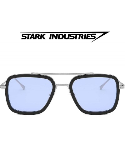 Oversized Retro Pilot Sunglasses Square Metal Frame for Men Women Sunglasses Classic Downey Tony Stark Gradient Lens - CN18E3...