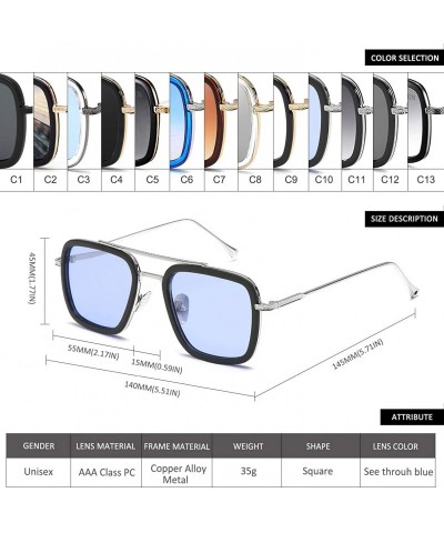 Oversized Retro Pilot Sunglasses Square Metal Frame for Men Women Sunglasses Classic Downey Tony Stark Gradient Lens - CN18E3...