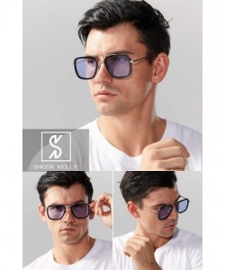 Oversized Retro Pilot Sunglasses Square Metal Frame for Men Women Sunglasses Classic Downey Tony Stark Gradient Lens - CN18E3...