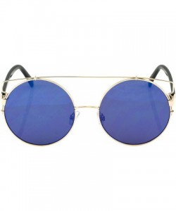 Round Metal Flat top Round Mirrored Lens Oversize Cat Eye Sunglasses - Blue / Mirror - C317YZ707A0 $10.94