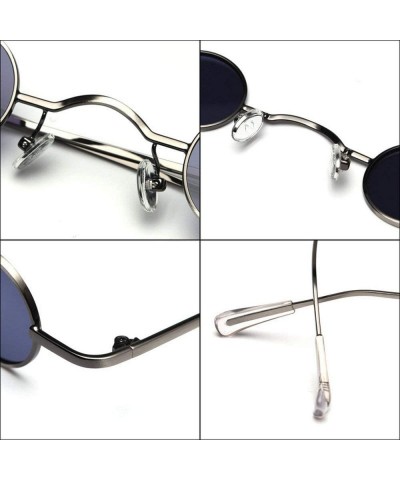 Round New fashion retro concave shape small round unisex metal frame brand designer ladies sunglasses - Olive Green - C118SW2...