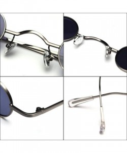 Round New fashion retro concave shape small round unisex metal frame brand designer ladies sunglasses - Olive Green - C118SW2...