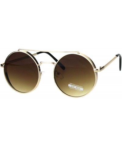 Round Round Circle Frame Sunglasses Womens Retro Fashion Shades UV 400 - Gold (Brown Gradient) - CS18N8CHKDW $9.58