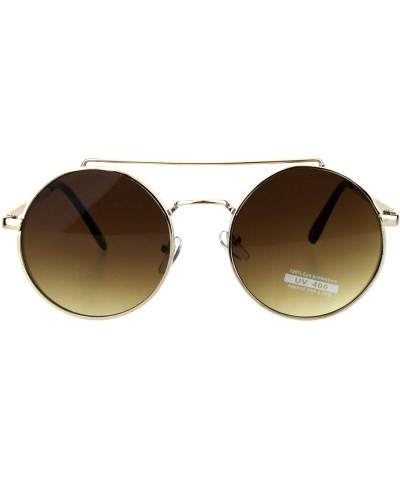 Round Round Circle Frame Sunglasses Womens Retro Fashion Shades UV 400 - Gold (Brown Gradient) - CS18N8CHKDW $9.58