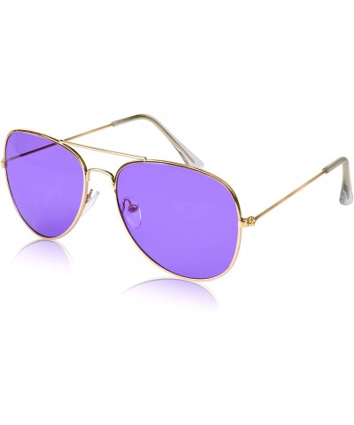 Aviator Aviator Sunglasses Colored Tinted Lens Glasses Metal UV400 Protection - 1 Purple - C818OWXNQG3 $13.38