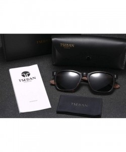 Square Vintage Polarized Sunglasses Protection - Tortoise Frame Wood Arms / Black Lens - CI18TDAG3YZ $21.37