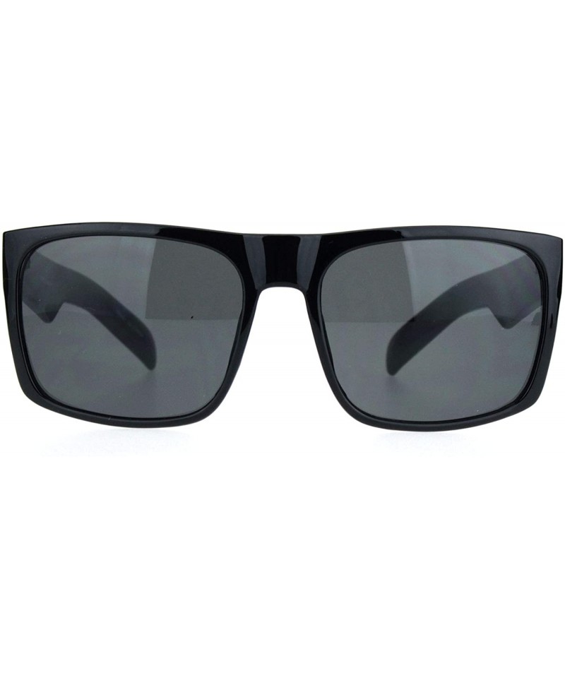 Rectangular Mens Thick Horn Rectangular Plastic Gangster All Black Sunglasses - Shiny Black - C118L92E4R9 $8.94