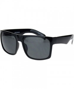 Rectangular Mens Thick Horn Rectangular Plastic Gangster All Black Sunglasses - Shiny Black - C118L92E4R9 $8.94