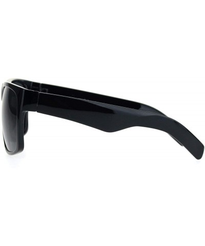 Rectangular Mens Thick Horn Rectangular Plastic Gangster All Black Sunglasses - Shiny Black - C118L92E4R9 $8.94