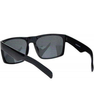 Rectangular Mens Thick Horn Rectangular Plastic Gangster All Black Sunglasses - Shiny Black - C118L92E4R9 $8.94