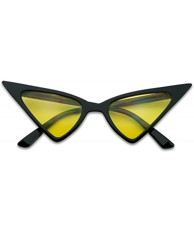 Square Exaggerated High Pointed Tip Rockabilly Cat Eye Slim Vintage Sunglasses - Black Frame - Yellow - C118GL8SSQ0 $23.58
