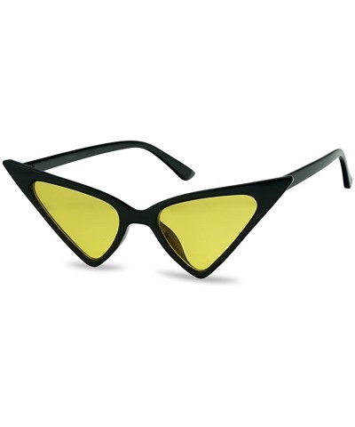 Square Exaggerated High Pointed Tip Rockabilly Cat Eye Slim Vintage Sunglasses - Black Frame - Yellow - C118GL8SSQ0 $9.88