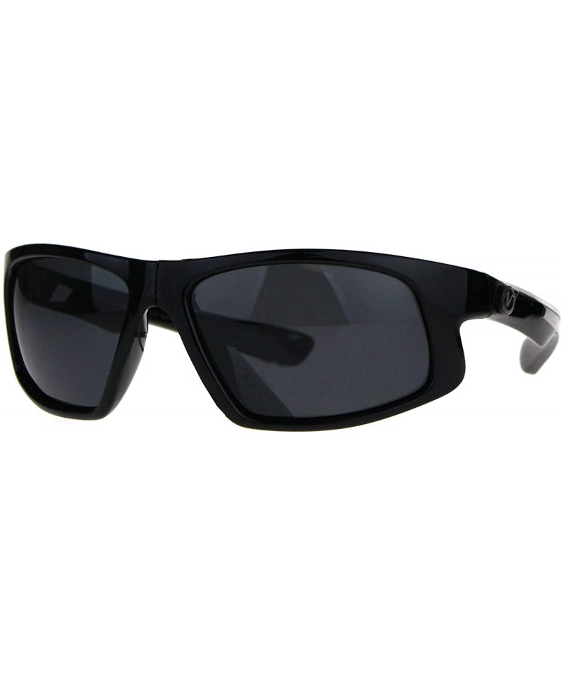 Rectangular Nitrogen Mens Polarized Lens Sport Warp Plastic Sunglasses - Black Silver Black - CC188LHINHM $13.96