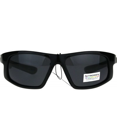 Rectangular Nitrogen Mens Polarized Lens Sport Warp Plastic Sunglasses - Black Silver Black - CC188LHINHM $13.96