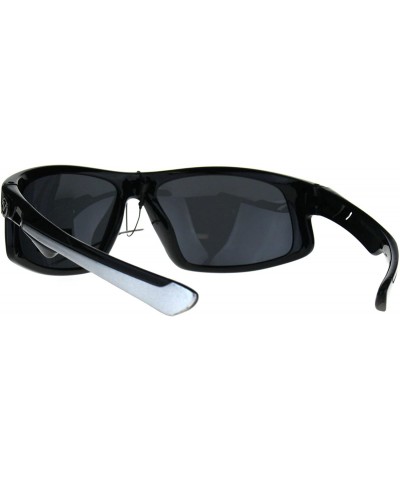 Rectangular Nitrogen Mens Polarized Lens Sport Warp Plastic Sunglasses - Black Silver Black - CC188LHINHM $13.96