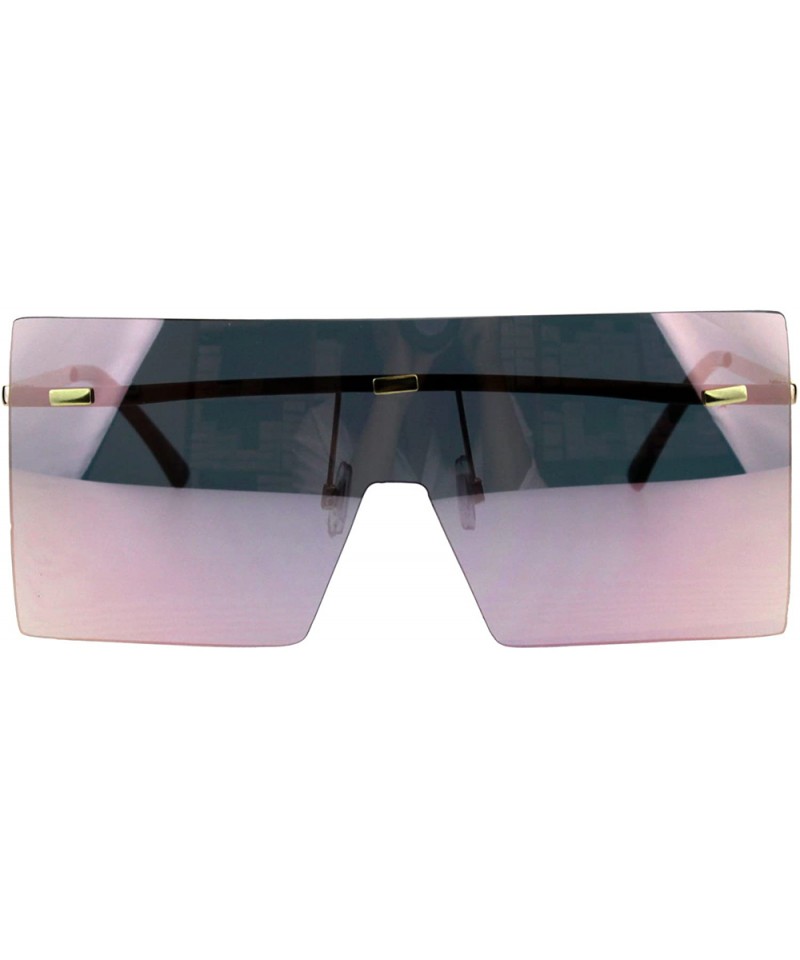 Rectangular Futuristic Rimless Shield Color Mirror Lens Robotic Metal Rim Sunglasses - Gold Pink Mirror - CO18GLAQ6CR $13.75