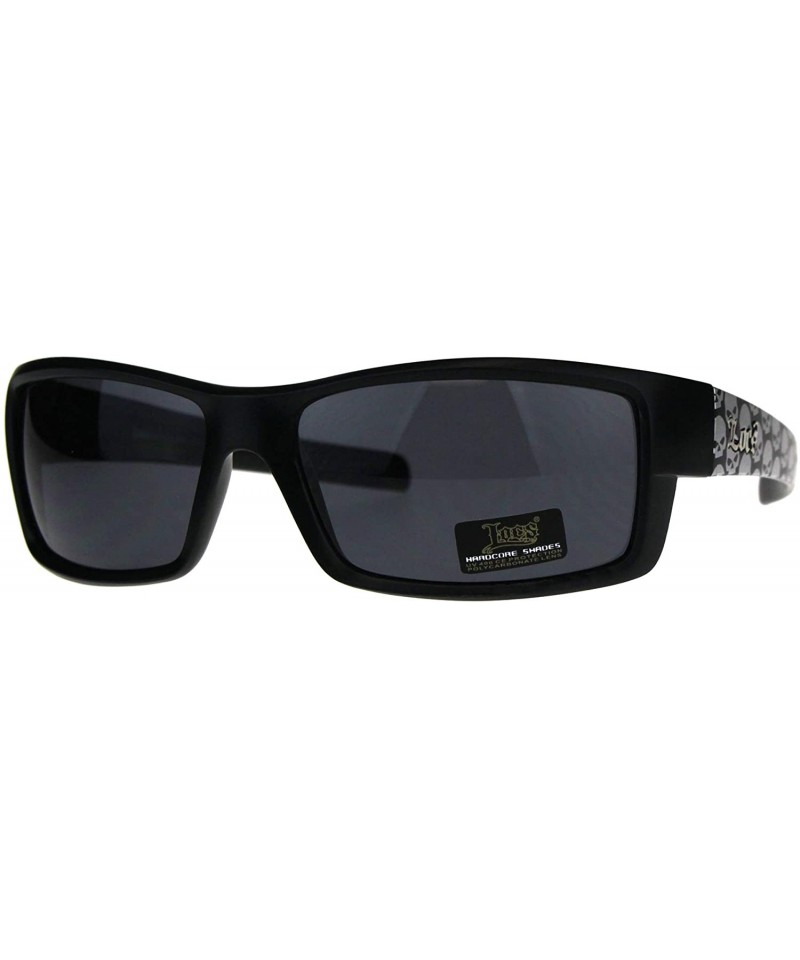 Rectangular Mens Locs Sunglasses Matte Black Rectangular Wrap Around Frame UV 400 - Black - Skull - C218WNUOAI9 $12.96