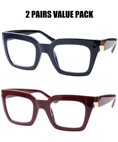 Square Unisex Anti-Blue Light Reading Glass Square Computer Eyeglass Frame - 2 Pairs/ Blue + Red - CK1930HXX42 $13.70