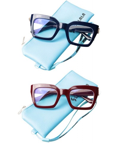 Square Unisex Anti-Blue Light Reading Glass Square Computer Eyeglass Frame - 2 Pairs/ Blue + Red - CK1930HXX42 $13.70