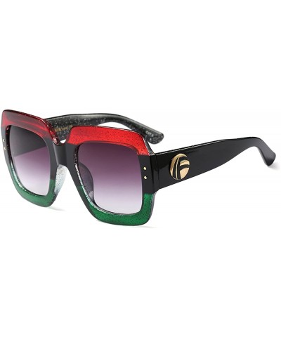 Rectangular Oversized Square Sunglasses Multi Tinted Glitter Frame Stylish Inspired B2276 - 1 Red-green/Grey - CX18E7K4OUU $2...