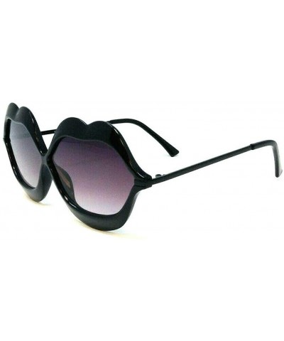 Oversized Smooch Kiss Bold Lips Oversized Sunglasses - Black Frame Black Lips - CK18883ZLAZ $15.36
