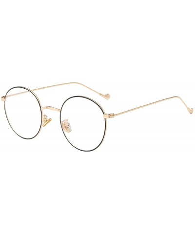 Round Man woman Retro Harajuku Nearsighted Glasses Myopia Flat Mirror Glasses - Black Gold - C51978NR7QU $20.05