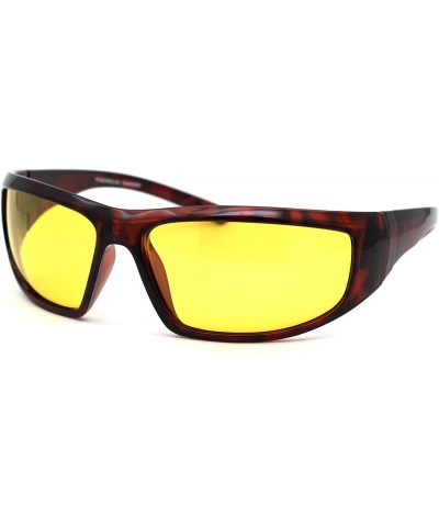 Rectangular Polarized Night Driving Yellow Lens Warp Around Biker Plastic Sunglasses - Shiny Tortoise - C918Z3KTTN8 $28.85