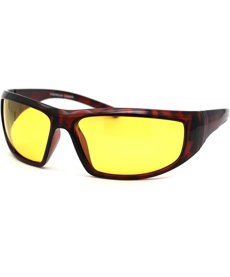 Rectangular Polarized Night Driving Yellow Lens Warp Around Biker Plastic Sunglasses - Shiny Tortoise - C918Z3KTTN8 $13.70