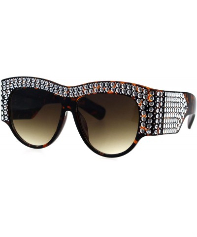 Oversized Bling Engraving Concave Foil Iced Thick Plastic Cat Eye Sunglasses - Tortoise Brown - CR18G67Z458 $11.16