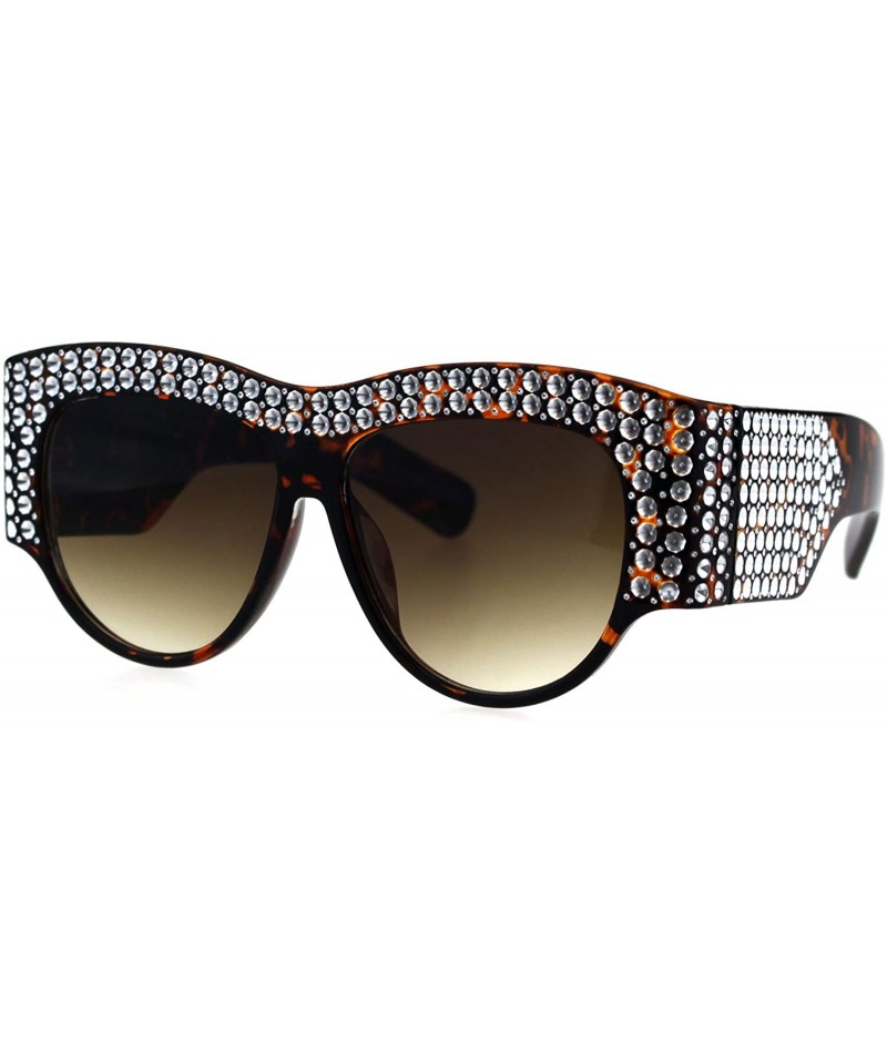 Oversized Bling Engraving Concave Foil Iced Thick Plastic Cat Eye Sunglasses - Tortoise Brown - CR18G67Z458 $11.16