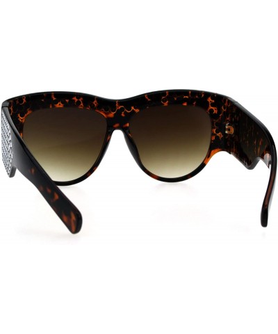 Oversized Bling Engraving Concave Foil Iced Thick Plastic Cat Eye Sunglasses - Tortoise Brown - CR18G67Z458 $11.16