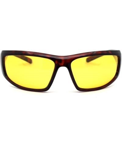 Rectangular Polarized Night Driving Yellow Lens Warp Around Biker Plastic Sunglasses - Shiny Tortoise - C918Z3KTTN8 $13.70